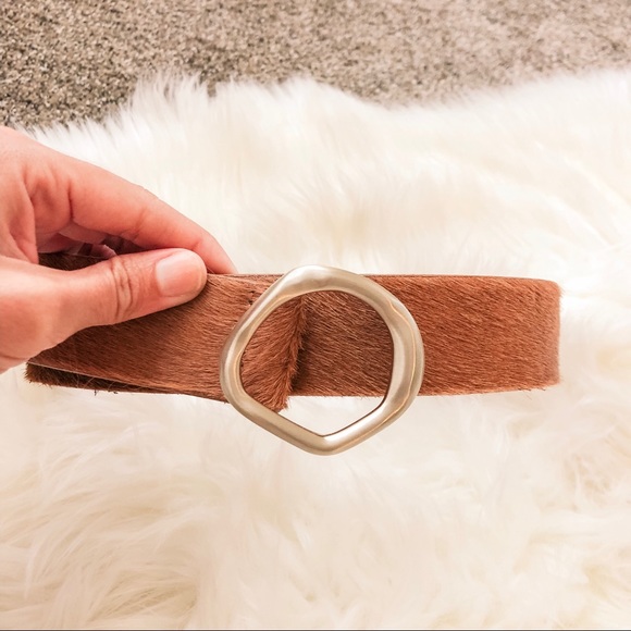 Accessories - Faux calf hair belt with gold buckle, size XS